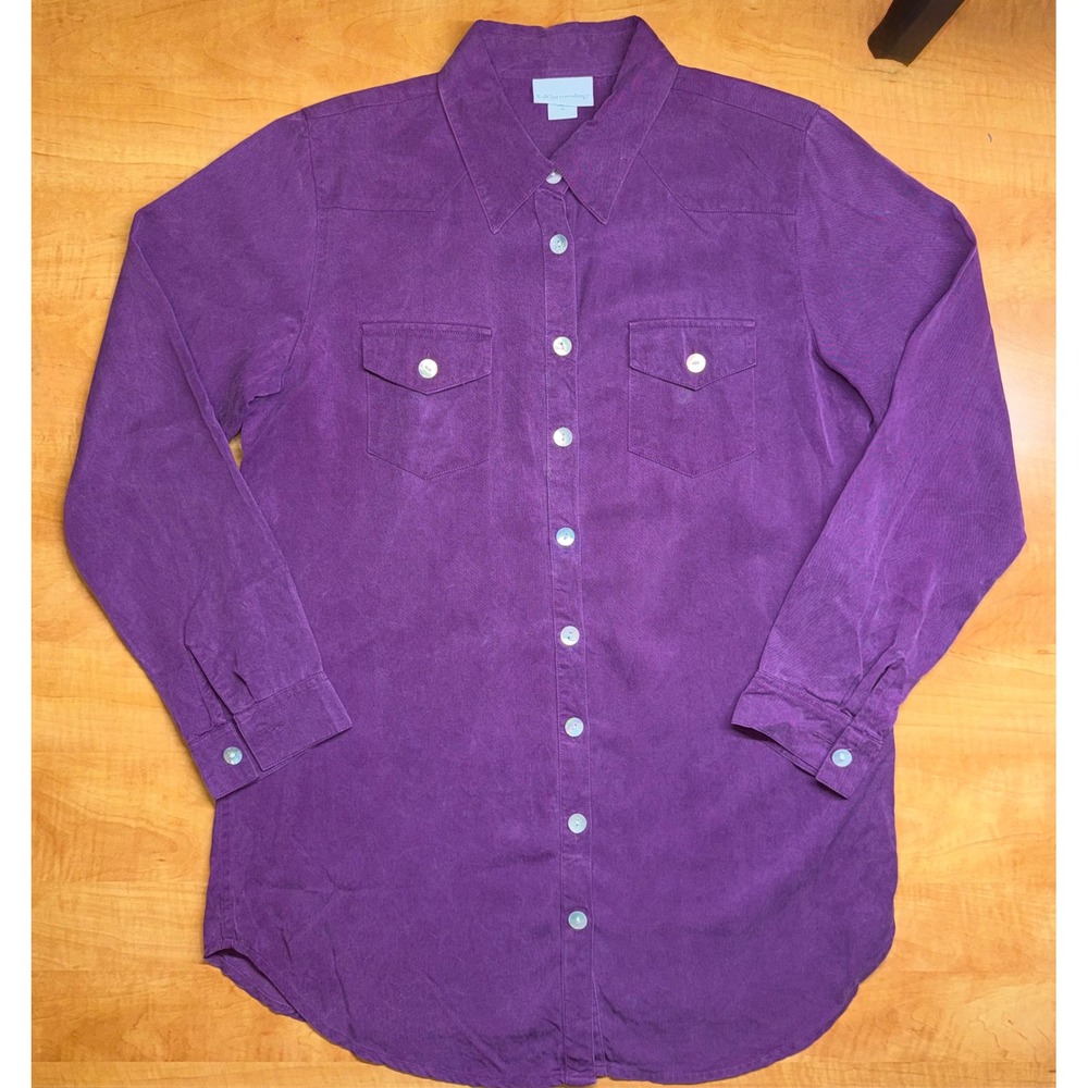 Soft Surroundings Purple Tencel Lyocell Button Down Tunic Shirt Womens Medium